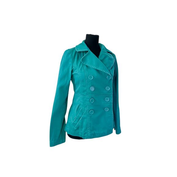 H&M; Divided Teal Double-Breasted Peacoat - Size 6 - Picture 2 of 11